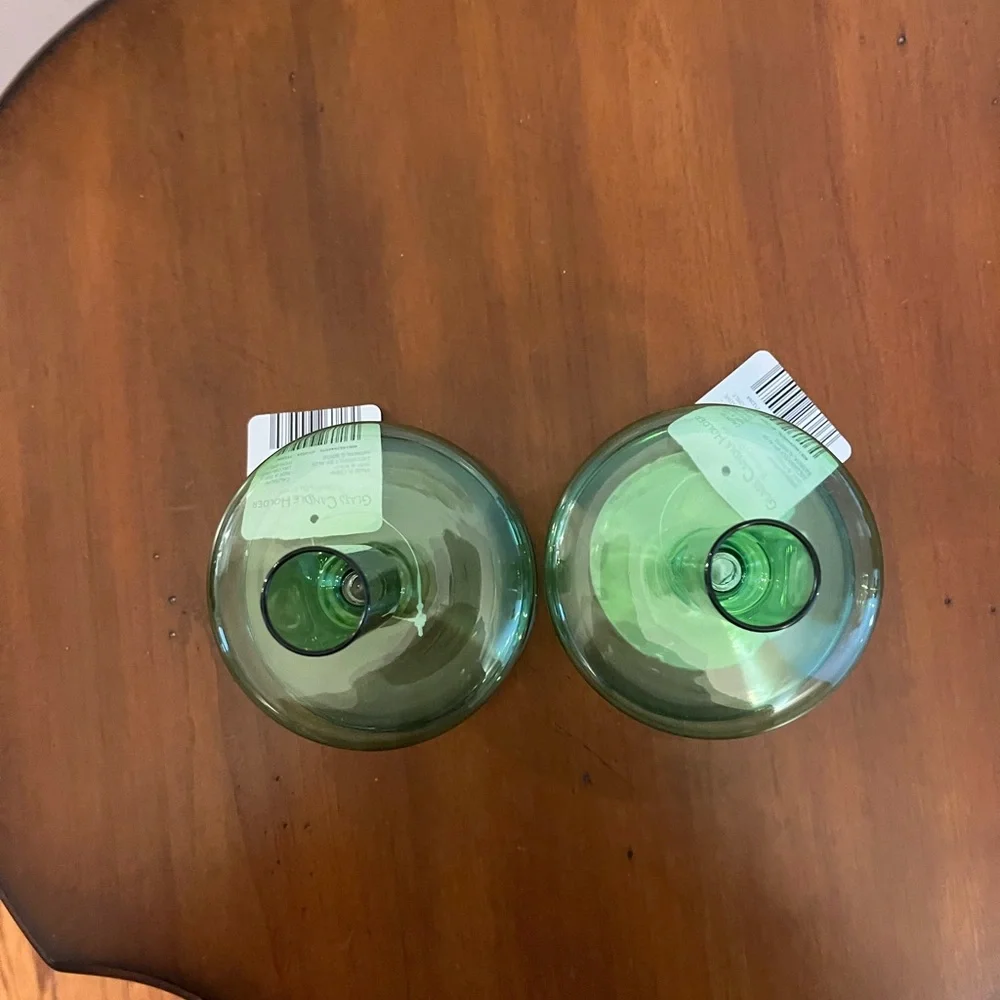 Green‎ Glass Candle Holders (two)